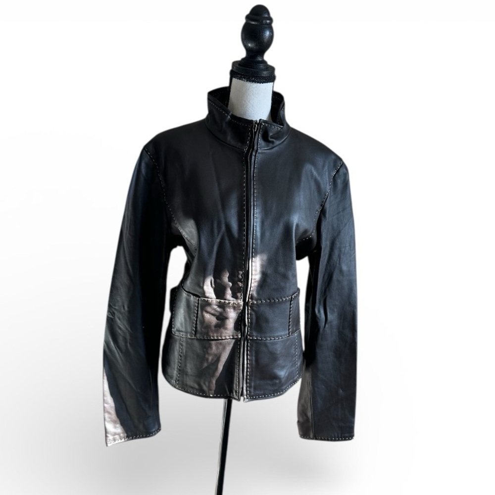 Siena Studio Women’s 100% Leather Brown Jacket Fitted Jacket, Size XL